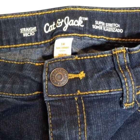 Cat & Jack Girls Straight Super Stretch Jeans Size 14 Slim Dark Denim Adjustable - Picture 9 of 11